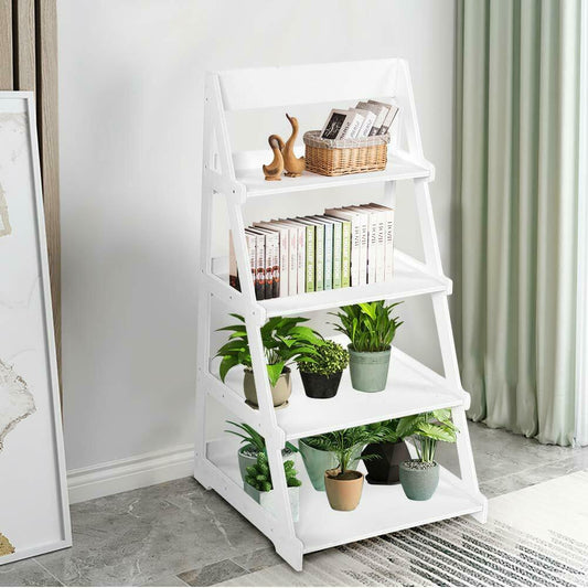 4 Tier Wooden Ladder Shelf Book Shelves Display Unit Free Standing UK Seller