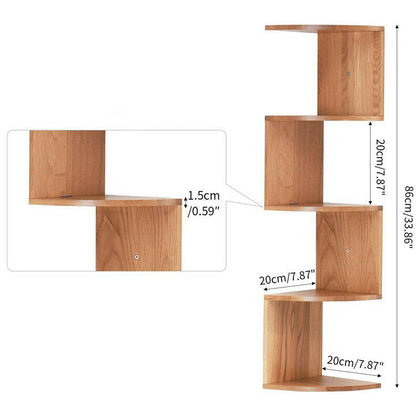 Solid Wood Corner Wall Shelf 5-tier Floating Shelf Wall Storage Organizer Shelf
