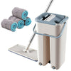 360° Flat Floor Mop And Bucket Set Microfiber 2 Mop Heads Dry Cleaner Cleaning