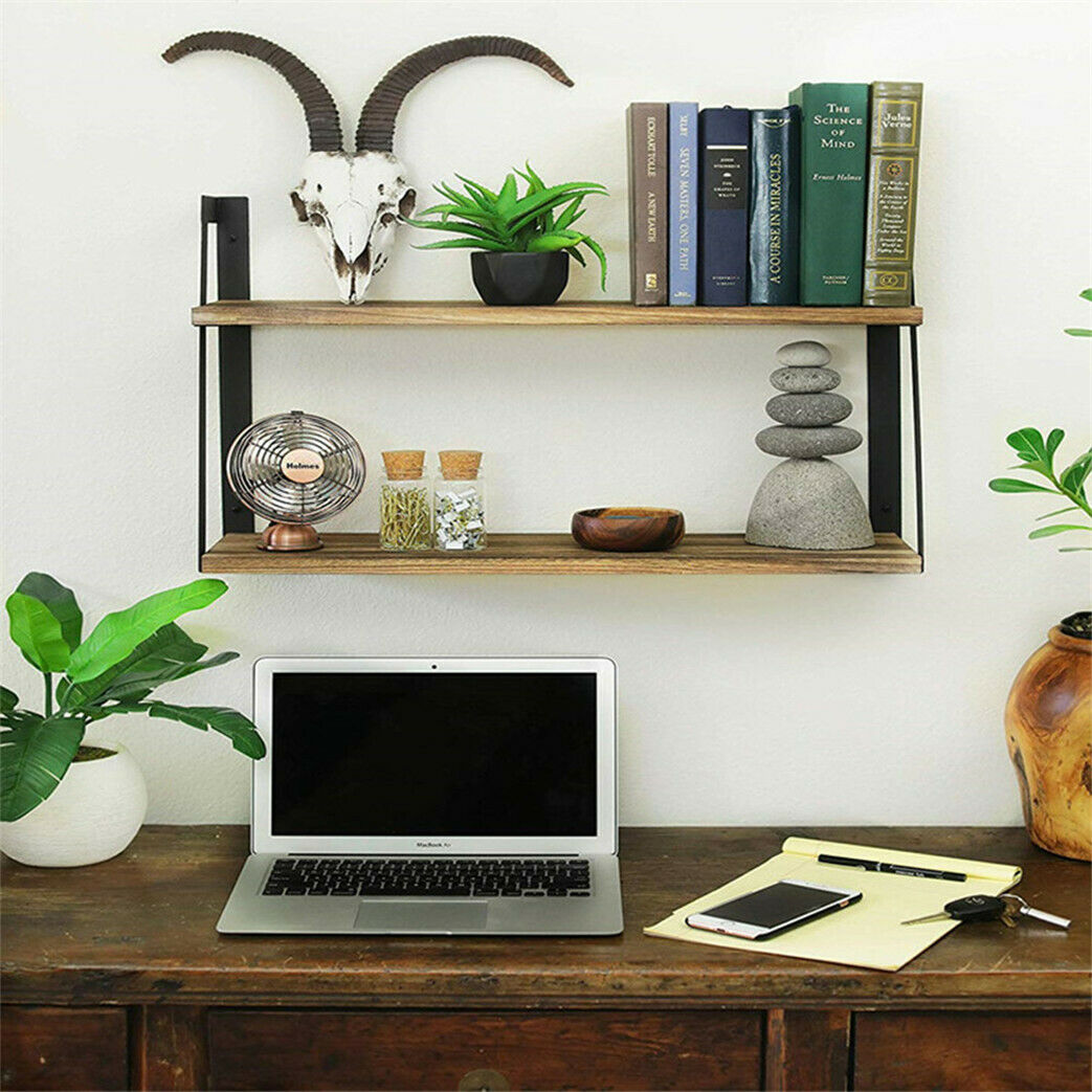Durable Rustic Pine Wood Wall Floating Shelves Shelf for Kitchen Bedroom Storage