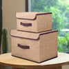 2 Pcs Folding Beige Cloth Basket Fabric Storage Box With Lid Home Organizer
