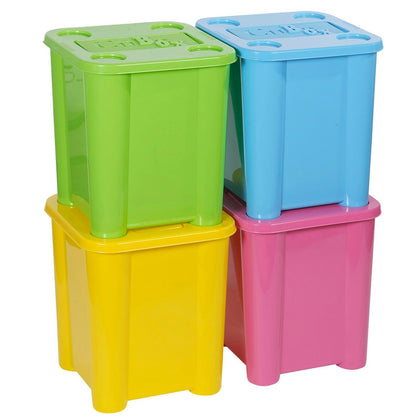 Set of 4 Plastic Stackable Coloured Toy Storage Boxes With Lids Sturdy Container