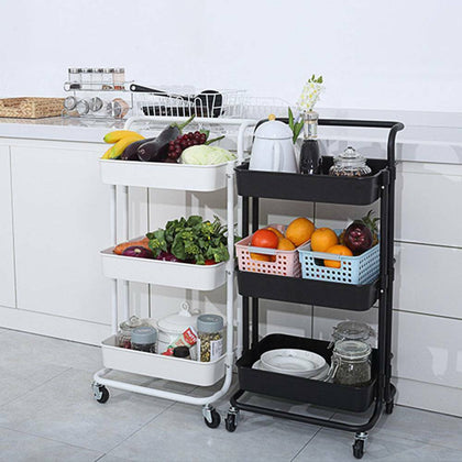 Kitchen Trolley Cart Storage Rack Tray Shelf Rolling Wheel With Handle 3 Tier