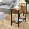 Narrow 2-Tier Side End Table with Drawer Open Shelf Wood Desk Storage Nightstand