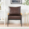 Single Sofa Armchair Faux Leather Back Seat Metal Frame Oak Armrest Accent Chair