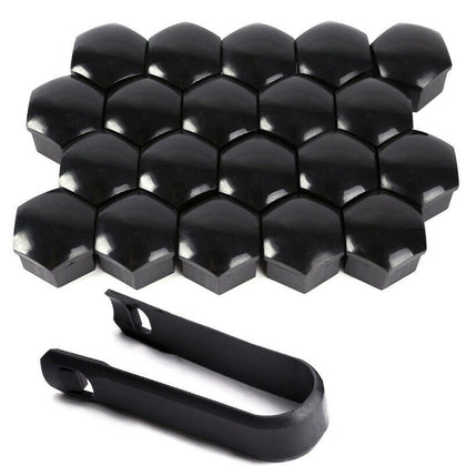 Set of 20 19mm BLACK WHEEL NUT BOLT COVERS CAPS FOR ANY CAR LOCKING
