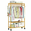 3 Layer Wooden Rail Clothes Hanging Coat Stand Shoe Rack Shelve Storage Wardrobe