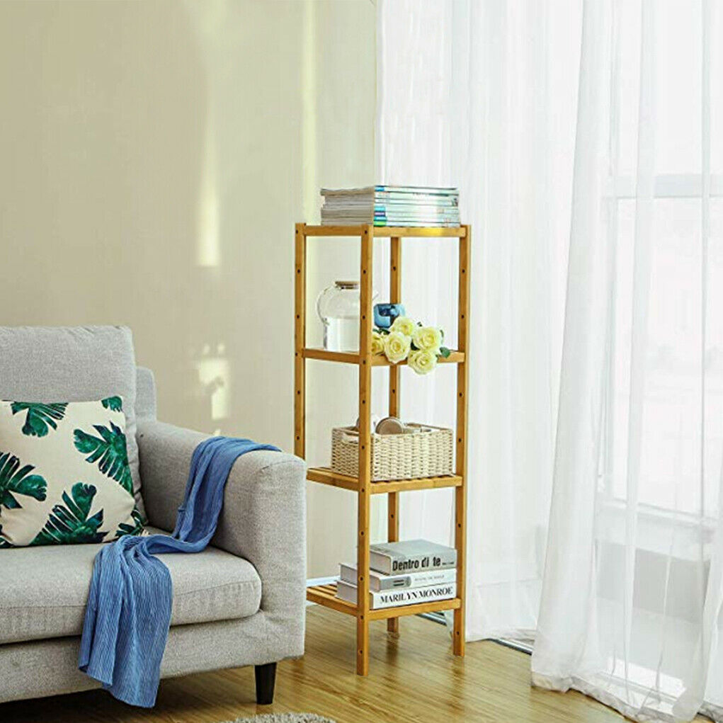 4 Tier Wooden Bamboo Bathroom Kitchen CD/DVD Book Shelf Storage Rack Unit Corner