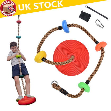 2m Kids Rope Swing Round Swing Seat w/Connecting Belt Platform tree Swing Disc