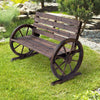 Wooden Cart Wagon Wheel 2 Seater Garden Bench Outdoor Armrest Chair