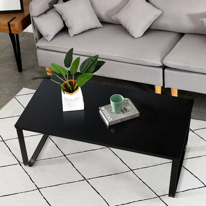 Glass Coffee Table with Metal Frame Side End Table Modern Living Room Furniture