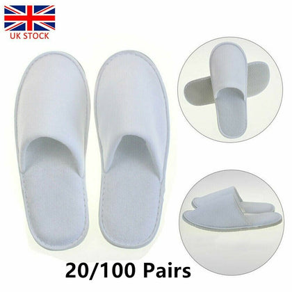 20-100 Pairs WHITE SPA HOTEL GUEST SLIPPERS CLOSE TOE TOWELLING DISPOSABLE TERRY