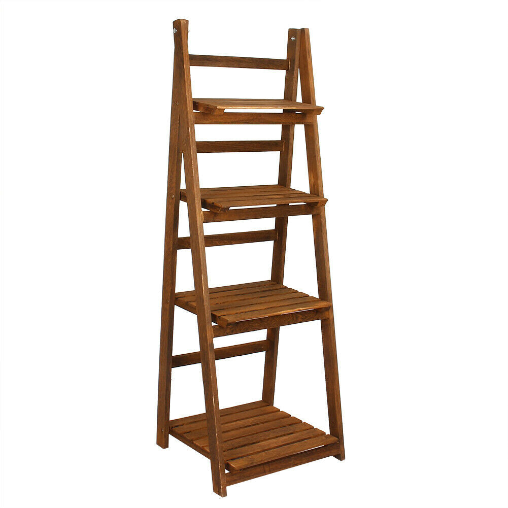 4 Tier Folding Wooden Ladder Book Shelf Stand Plant Flower Display Shelving Rack