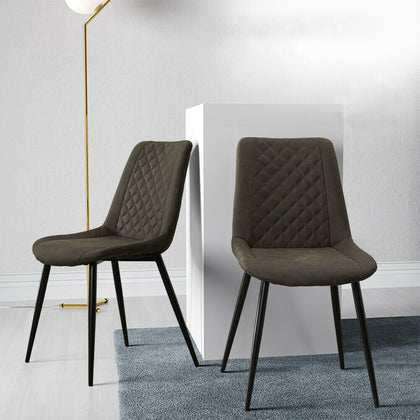 2 × Grey / Brown Dining Chairs Faux Suede Fabric with Metal Legs Home Kitchen