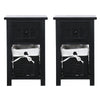 Small Bedside Table Cabinets Pair of Nightstand w/ Wicker Basket Storage Drawers