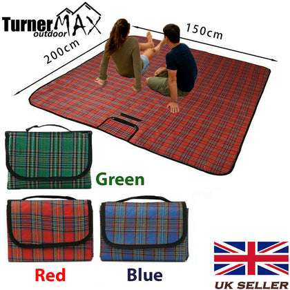 Picnic Blanket Mat 200cm XL Waterproof Fleece Camping Outdoor Beach Festival Rug