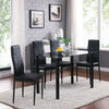 Black Glass Dining Table Set and 4 Black Faux Leather Chairs Furniture Brand New