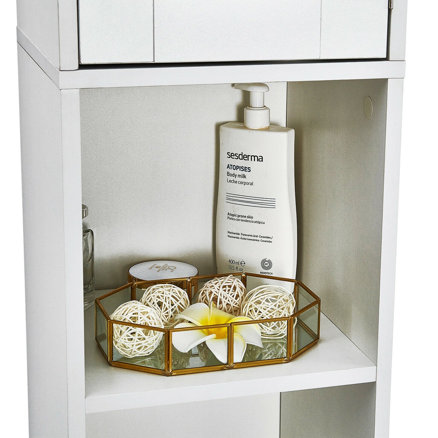 Bathroom Cabinet Shelf Mirror Door Tallboy Cupboard Unit Storage White 180 CM