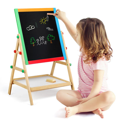 Kids Adjustable-Height 2 In 1 Wooden Easel Black/White Children Drawing Board