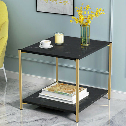 2 Tier Beside Table Sofa Side End Table Coffee Table Marble Effect Living Room