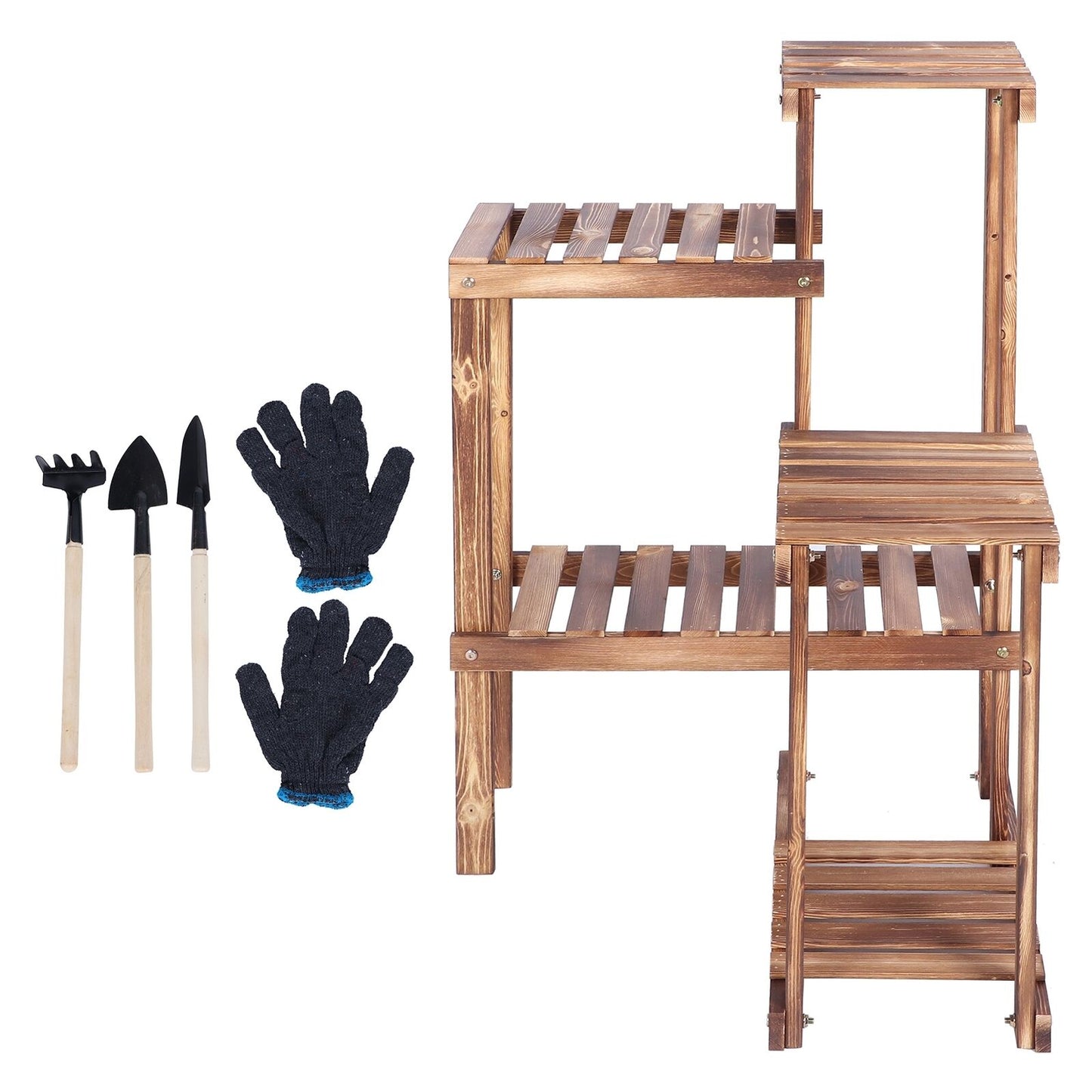6 HOLDER LADDER SHELF CORNER STORAGE PLANT STAND FLOWERS DISPLAY WOOD RACK UNIT