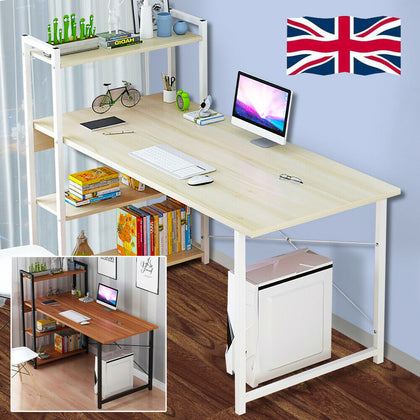 Home Wood Computer Desk PC Laptop Table Office Study Simple Workstation Shelves