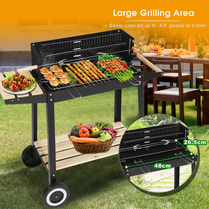 Charcoal Grill Rectangular BBQ Barbecue Steel Outdoor Patio Garden Wheels
