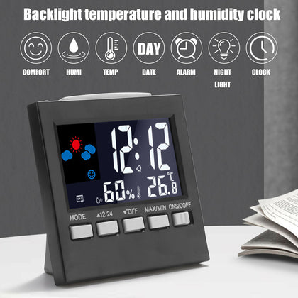 LED Digital LCD Display Alarm Clock with Temperature Calendar Weather Station