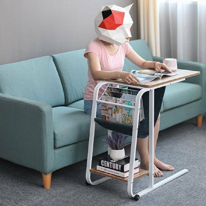 Coffee Table Sofa Side End Table Small Desk Nightstand Metal & Wood Tray Console