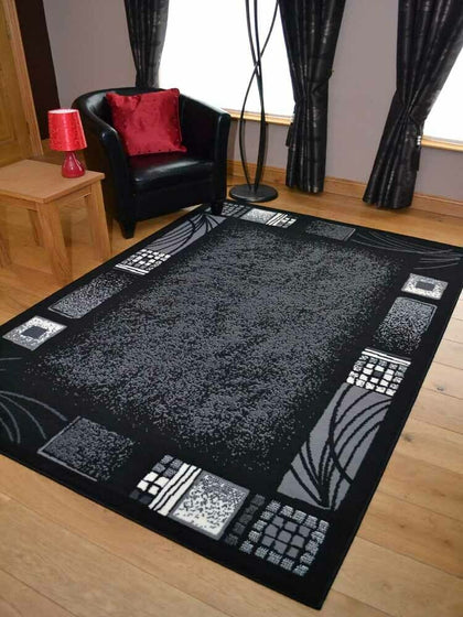 Modern Black Grey Rugs Mats Large Small Hallway Runners Big Floor Area Carpet