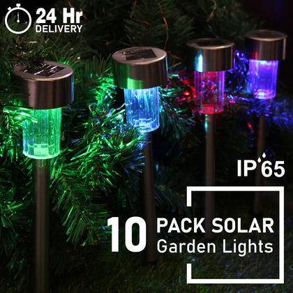10x Solar Powered Stainless Steel Led Post Stake Lights Outdoor Garden Patio