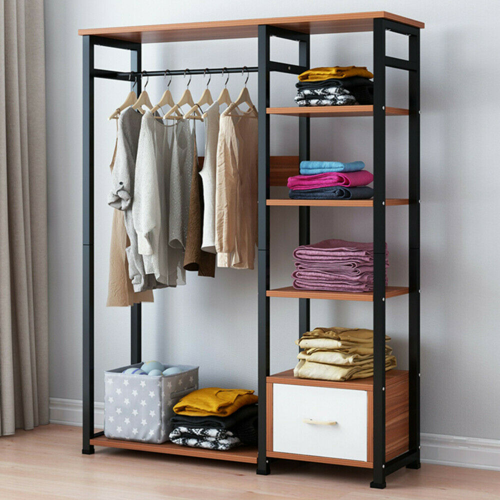 90cm Heavy Duty Open Wardrobe Clothes Rail Hanging Coat Stand Rack Shelf Black