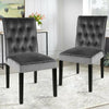 2X High Back Velvet Fabric Buttoned Back Dining Chairs Soft Side Chair Wood Legs