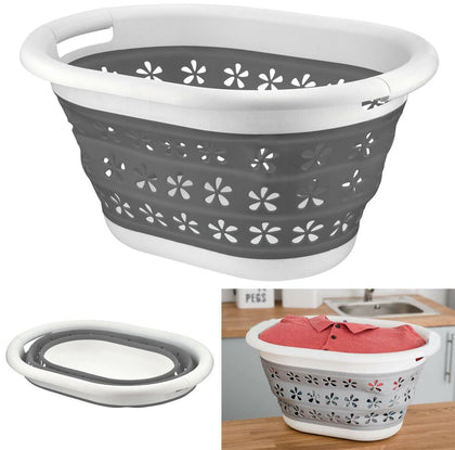 COLLAPSIBLE SILICONE LAUNDRY BASKET OVAL WASHING CLOTHE BIN FOLDABLE EASY POP UP