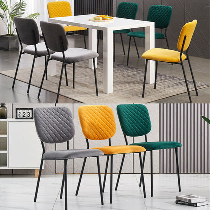 2/4PCS Dining Chairs Set Velvet Padded Seat Metal Legs Kitchen Chair Home Office