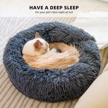 Large Dog Bed Pet Cat Calming Comfy Shag Fluffy Warm Bed Nest Mattress Donut Pad