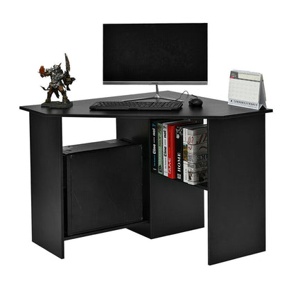 Black/ White Corner Computer Desk PC Laptop Table Book Shelves Home Study Office