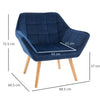 Luxe Velvet Chair Armchair w/ Wide Slanted Accent Back Wood Legs Blue