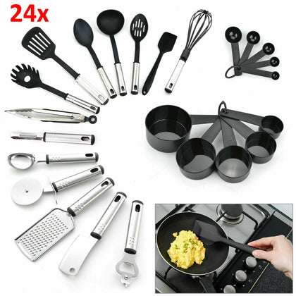 24pcs Kitchen Silicone Cooking Utensils Set Non-stick Spatula Turner Tong Spoon