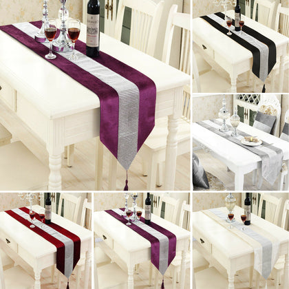 Diamante Table Runner Velvet Chenille Satin Tasseled Edges Small Or Large UK