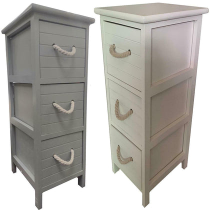 Wooden 3 Tier Bathroom Cabinet Drawers Storage Cupboard Organiser Rope Handle