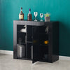 Modern High Gloss Bedside Table 6 Storage with Door Nightstand Cabinet LED Light