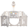 2in1 16 Panel Foldable Baby Playpen with Activity Panel and Basketball Hoop Grey