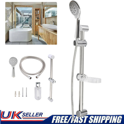 Adjustable Chrome Shower Slider Riser Rail Bar Kit Set Modern Head &Hose Holder