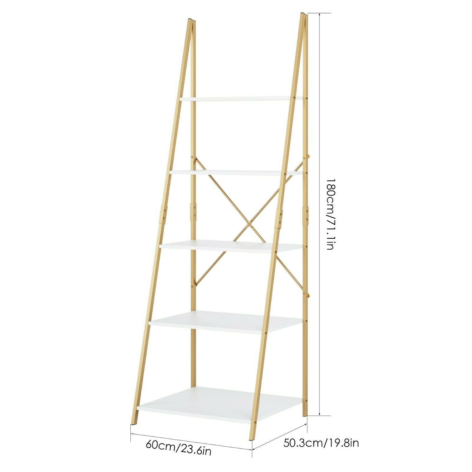 Ladder Bookcase 5-Tier Freestanding Storage Shelving Unit White Booksh ...