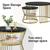Nesting Coffee Table Set of 2 Marble Effect Side End Table for Living Room Black