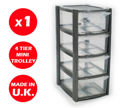 4 DRAWER SILVER TOWER UNIT !! PLASTIC STORAGE DRAWERS !! STORAGE ORGANIZER !!