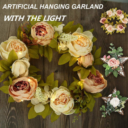 Artificial Door Wreath Hanging Rose Peony Flower Garland Fake Plant Home Decor