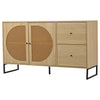 Rattan Sideboard Storage Cabinet Wooden Side Cabinet with 2 Doors 2 Drawers HT