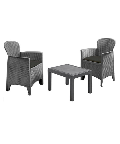 Garden Furniture Set 2 Seater Bistro Set Table Cushions Outdoor Patio Grey